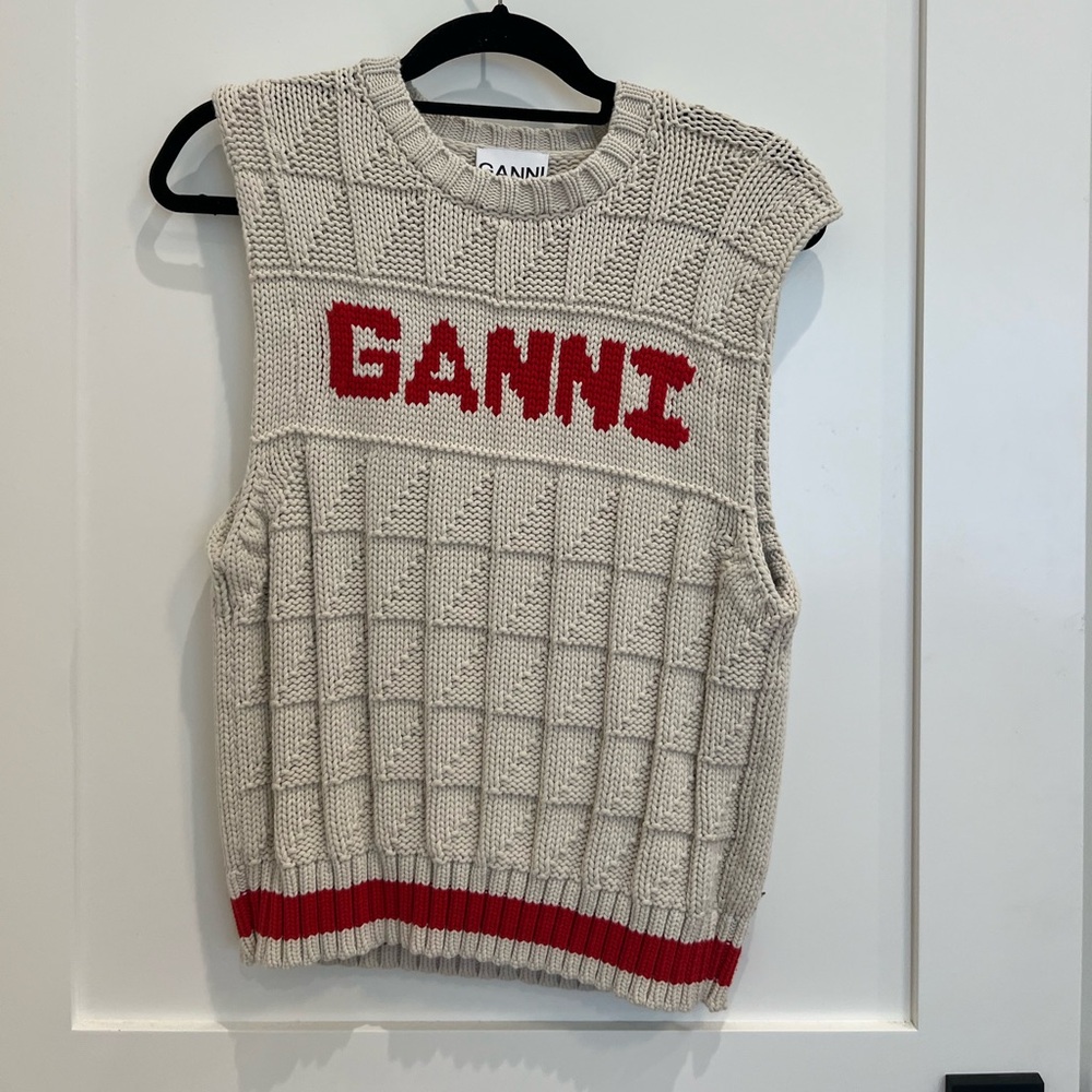 Ganni Sweater Vest with Logo, size medium